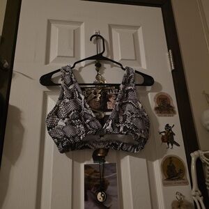 PrettyLittleThing Black & White Snake Print Bralette Crop Top